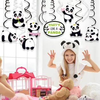 Gudrs Ķīnas Panda Savvaļas Vienu Bērnu Duša Puse PVC DIY Istabas Griestiem Karājas Swirls Spirāles Backdrops Happy Birthday Party Piederumi
