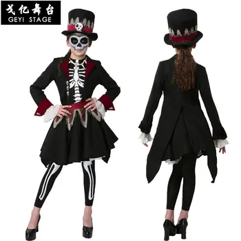 Halloween Purima Puse Kostīmu Meitene Bērniem Biedējošu Monstru, Dēmonu Galvaskausa Skelets Humanoīdu Kostīmi Voodoo Galvaskausa Saģērbt Meitene