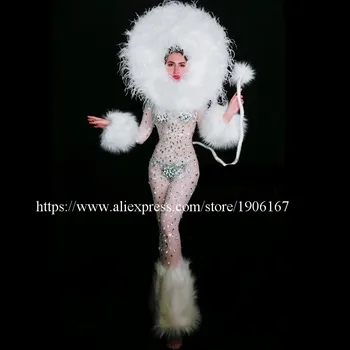 Halloween Sexy Lady Rhinestone Plāna Izpildes Posmā Kostīmu White Lion Cosplay Puses Ziņā Drēbes Ar Galvassegas