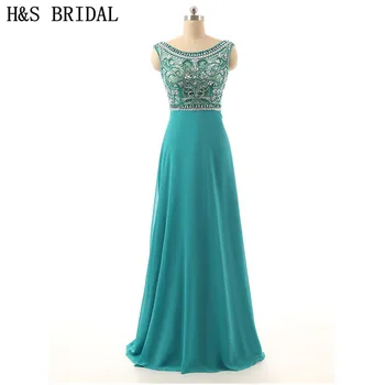 H&S, LĪGAVAS Zaļā vakara kleita 2020. gadam Šifona Milzīgais Priekšā Sexy V Atpakaļ turcijas vakara tērpi Kristāla Fāzēm balles kleitu reālu attēlu