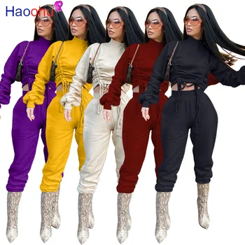 HAOOHU Activewear Rudens Sieviešu Kopumu, Pilnībā Regulējams Piedurkņu augstu uzrullētu apkakli Topi Elsas Uzvalki Tracksuit Divas Gabals, kas Tērpiem silts