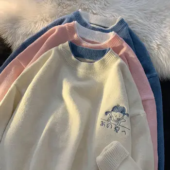Harajuku Sieviešu Džemperis Japānas Stila Kawaii Apģērbu Mīkstu Slinks Rudens Ziemas Sievieti Svīteri Jauno Gadu 2022 O-veida Kakla Džemperis Top