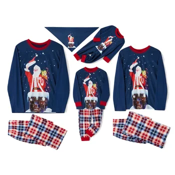 hirigin Matching Ģimenei, Pidžamas Komplekti Ziemassvētku PJ ir ar Santa Claus Pleds Iespiests ar garām Piedurknēm Tee un Apakšā Loungewear