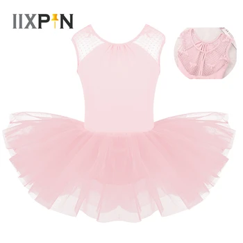 IIXPIN Bērnu Baleta kleita Meitenēm balerīna profesionālā baleta tutu Kleita bez Piedurknēm Mežģīnes Salaist U-formas Atpakaļ Vingrošana Leotard