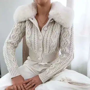 Ikdienas Sieviešu Y2k Apgriezts Džemperis Baltā 2021. Gada Pavasarī Streetwear Modes Sieviete Džemperi Jaciņa ar Kažokādas Apdari Apkakles korejiešu Stilā