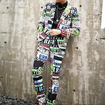 Ir 2021. Jaunas Personības Drukas Burtiem, Hip Hop Stila Vīriešu Žakete Korejas Drēbes Naktsklubs Vīriešu Kārtas Dziedātājs Uzņēmēja Plūdmaiņu Bleizeri, Žaketes