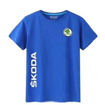 Ir 2021. JAUNO vasaras vīriešu T-krekls garumā, lai Skoda automašīnu logo T-krekls gadījuma īsām piedurknēm kokvilnas t-veida, vīriešu t Krekls L
