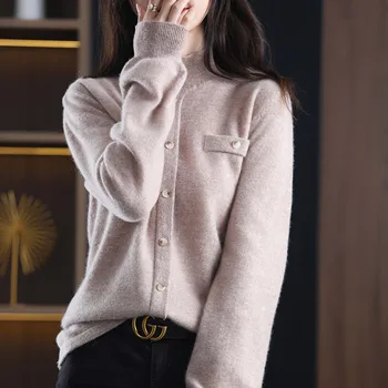 Ir 2021. Rudens Ziemas 100% Merino Vilna, Kašmira Džemperis Sievietēm pusi augsta kakla džemperis gadījuma tīrtoņa krāsu Sieviešu jaka adīts tops