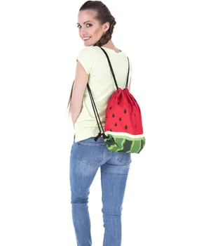 Ir 2021. Sprādziena stila dāmas mugursoma komplektā kabatas 3d digitālā drukā arbūzs augļu aukliņu soma uzglabāšanas maiss