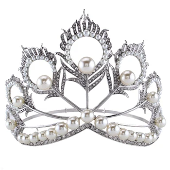 Izsmalcinātu Miss Universe Lielo Vainagu Regulējams Pērļu Kāzu Tiara Hairband Kristāla Rhinestone Gājienā Vainagi, Coroa Novia Bijoux