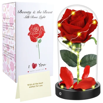 Izsmalcinātu Rozes ar Dāvanu Kastē & Karti Galaxy Rožu USB/Baterijas Mākslīgo Rožu Ziedu Stikla Kupola Valentīna Diena Dāvanu Kāzu