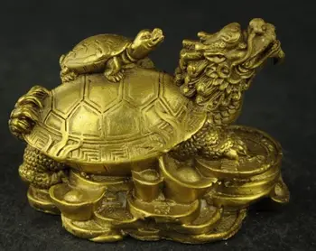 Izsmalcinātu Ķīniešu roku cirsts misiņa laimes pūķis bruņurupucis auspicious statuja