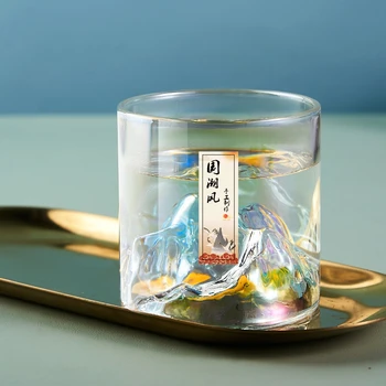 Japāņu 3D Kalnu Glāzi Viskija Kausa Pārredzamu Viskija Glāzi Ledājs, Degvīna, Vīna Kausa Viskijs Rock Stikla Mākslas Drinkware