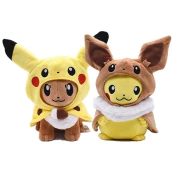 Japāņu Anime Pokemoned plīša rotaļlietas, lelles Eevee mērci apmetnis Pikachus Kawai mīkstās rotaļlietas dāvana bērniem
