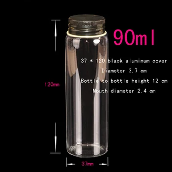 Jauda 90ml(3.7*12*2.4 cm) 50gab/daudz melnu Alumīnija vāciņu stikla pudeles ,Stikla Pudeles ar vāciņu,mini Stikla Pudeles