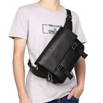 Jaunas vīriešu ādas krūšu soma āra krūšu ādas soma korejiešu versija modes mīkstas ādas plecu messenger bag