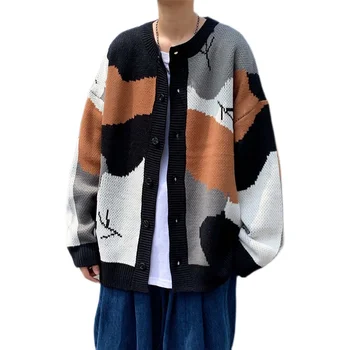 Jaunie Vīrieši Studentiem Drukāt Trikotāžas Rāvējslēdzēju Džemperis Jaka Top Skaists Japānas Preppy Stils Harajuku Zaudēt Gadījuma Sweatercoat