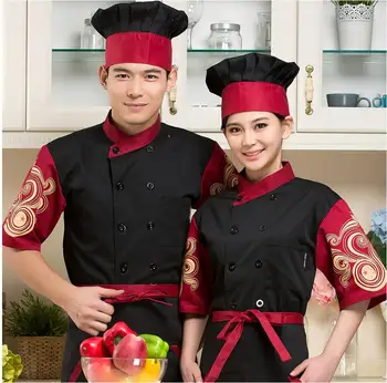 Jauns Dizains, Unisex, Pavāru Jakas sieviešu vīriešu Ķīniešu restorāns formas tērpu viesnīcu darbinieki jauns dizains īsām piedurknēm hotel vienotu