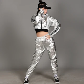 Jauns Hip Hop Deju Tērpi Sievietēm Spīdīga Sudraba Džeza Sniegumu, Apģērbu Ielu Dejas Apģērbs Pieaugušajiem Mūsdienu Skatuves Valkā DN5379