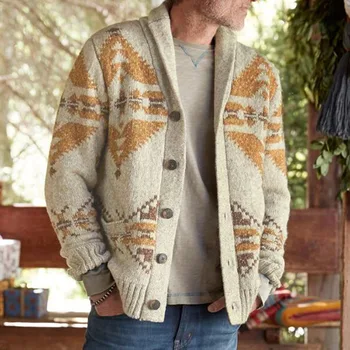 Jauns Vīriešu apģērbi Eiropas un Amerikas Stilu, Žakarda Outwear Džemperis ar garām Piedurknēm Adīts Mētelis Top SY0052