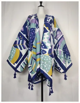 Jaunu Bohēmijas Iespiesti Pušķis Zaudēt Pludmales Cover Up Kimono Tuvajos Austrumos Modes Ziedu Peldkostīmi Kokvilnas Jaka Kleita Sievietēm