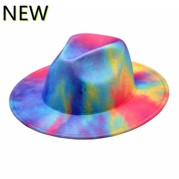 Jaunā Fedora Cepuri Kaklasaites Krāsu Vilnas Top Cepure Vīriešiem, gan Sievietēm, Lieliem Malām Džeza Cepuru Krāsu Imitācija Vilnas Filca Cepuru 2021