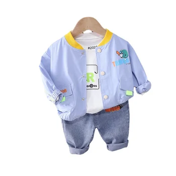 Jaunā Pavasara Baby Girl Apģērbu Modes Bērni Zēnu Jaka, T-Krekls, Bikses 3Pcs/Komplekti Rudens Toddler Ikdienas Apģērbu Bērniem Sporta