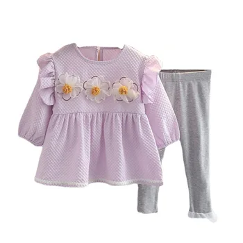 Jaunā Pavasara Rudens Bērns Meitenes Mežģīnes Drēbes, Bērnu Modes Kokvilnas T Krekls, Bikses 2gab/Komplekti Toddler Gadījuma Kostīms Bērniem, Treniņtērpi