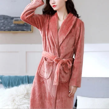 Jaunā Sieviešu Drēbes, Ziemā Silts Flaneļa Vilnas Nightdress Sleepwear Sieviešu Pidžamas Mājas Drēbes Mērci Kimono Hotel Peldmētelis