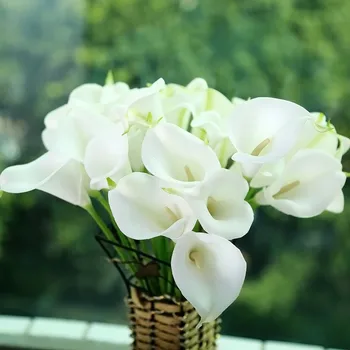 kalla lilija 2015. gadam mākslīgo ziedu PU nekustamā touch mājas apdare ziedi 50gab/partija, kāzu pušķi, Dekoratīvie Ziedi