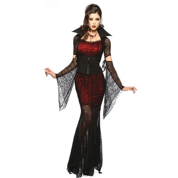 Karaliene Banshee Spider Mežģīnes, Vīna Sarkana Gothic Vampiress Cosplay Vampīru Kostīmu Par Halloween, Ziemassvētku Purima Puses Masku