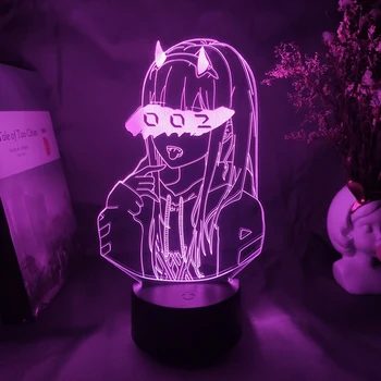 Karstā Anime Gaismas Darling, jo Franxx Statuetes Nulle Divi 002 Lāzera Iegravēts Akrila Nakts Gaisma LED Sensors Galda Lampas Otaku Draugs