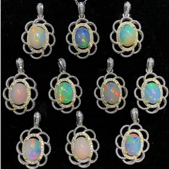 Karstā Pārdošanas Dabas Opal Rotaslietas 925 Sterling Silver Opal Ziedu Kaklarota, Kulons
