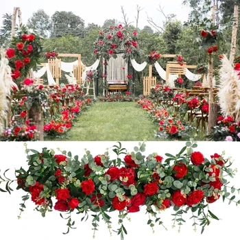 Karstā sarkanā Kāzu Pavilion Ziedi apdare laukumā ziedu vainagu lentes 4M x 37cm eju galda ziedu runner dekori
