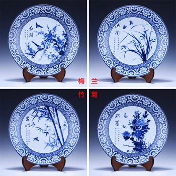 Keramikas Zilā un Baltā Porcelāna Dekoratīvie Renes Sienas Plāksne Plūmju Ziedi, Orhidejas, Bambusa un Krizantēmas Ziedu Sākuma
