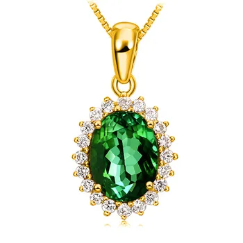 Klasiskā Zaļa Kristāla Emerald Dārgakmeņi Dimantiem Elegants Ziedu Kulons Kaklarotas Sievietēm 18k Zelta Piepildīta Rotaslietas, Dāvanas Jaunas
