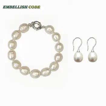klasiskās pērles kopa auskarus un rokassprādzi Skrūves vītne daļēji baroka Cilindru izstiept rīsi asaras forma, balts krāsa, meitene sievietēm