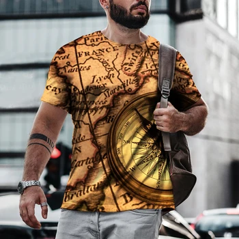 Kompass T-krekls Vīriešiem Vasarā Kartes Grafisko 3D Drukas Tees La Hip Hop T Krekls Ir 2021. Jaunu Navigācijas Tops ar Īsām piedurknēm Tee