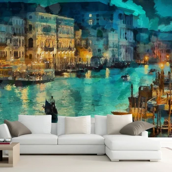 Kontinentālās Venēcijas akvareļu glezna 3D tapetes guļamistabā, dzīvojamā istabā, TV fona 3D tapetes pielāgota lielu sienas