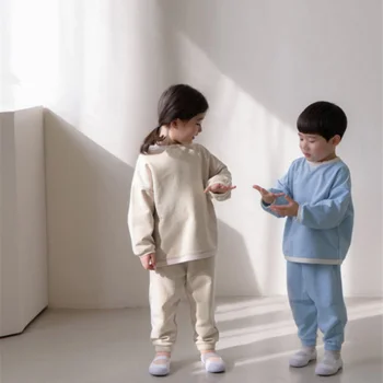Korejas Toddler Bērnu Sporta Komplekti Bērnu T-Krekls un Bikses Tērpi Bērniem, Kokvilnas Gadījuma Tracksuit Meitenes Zēns ar garām Piedurknēm Apģērbu Komplekts