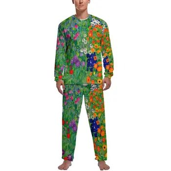 Krāsains Ziedu Pidžamu Ziemas Gustava Klimta Izdrukāt Mājās Mājās Uzvalkā Vīrietis Divas Gabals Dizaina Garām Piedurknēm Jauki Pajama Komplekti