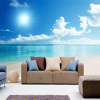 Kubisma sienas zilas debesis jūras okeāna ainavas aizkaru dzīvojamā istabā tv fona guļamistaba, dīvāns fona tapetes