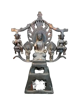 LAOJUNLU Ziemeļu Wei Budas Bronzas Apzeltīts Cinobra Apakšā Viens Buda Četri Mācekļi Classic Augstums 39Cm Ķīniešu Tradicionālā