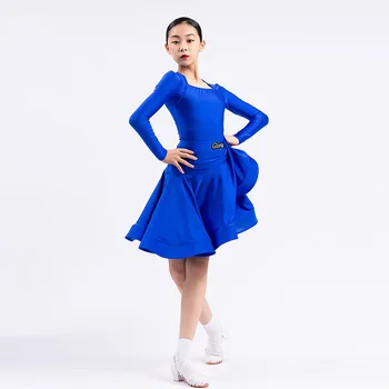 Latīņu Konkurences Kleita Meitenēm ar garām Piedurknēm Tango Deju Apģērbs Samba Dancewear Darbības Kostīmu Balles Deju Tērps DL8155