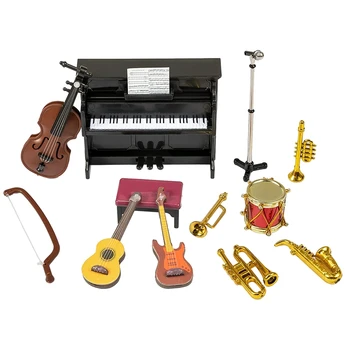 Leļļu namiņš Miniatūru Mūzikas Instrumentu Kopumu 12PcsMini Namiņš Mūzikas Instrumentu Modelis Namiņš Apdare Piederumi