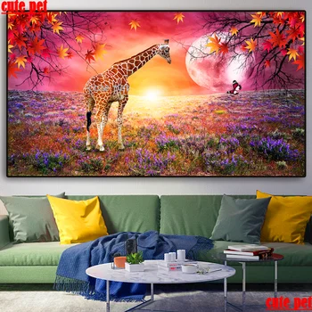 liels dzīvnieku Pilnu Kvadrātveida Dimanta 5D Žirafe elk saskaņā ar mēness puzzle DIY Dimanta Gleznu Izšūšana Krustdūrienā Mozaīkas dekori