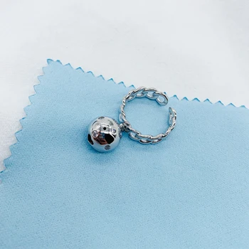 Luksusa zīmolu 925 sterling sudraba diamond-encrusted bumbu ķēdes gredzeni sievietēm regulējams retro personības kulons puse rotaslietas