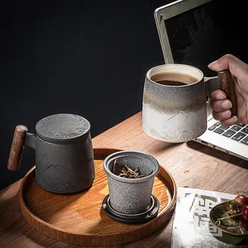 LUWU Japāņu Keramikas Tējas Krūzes ar Infuser Kalnu, Trauki Kafijas, Tējas Tase 310ml