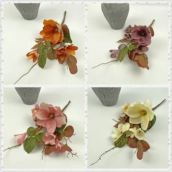 Magnolia simulācijas pušķis daisy rožu ziedi sausā plastmasas ziedi dzīvojamā istaba auduma apdare, mēbeles, ziedu kompozīcijas