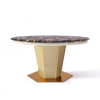 Marmora galda gaismas luksusa nerūsējošā tērauda apaļā galda un krēsla kombinācijā